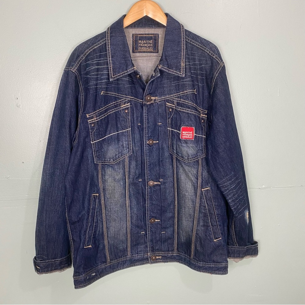 Marithe Francois Girbaud Denim Distressed Jacket Blue Jean XL